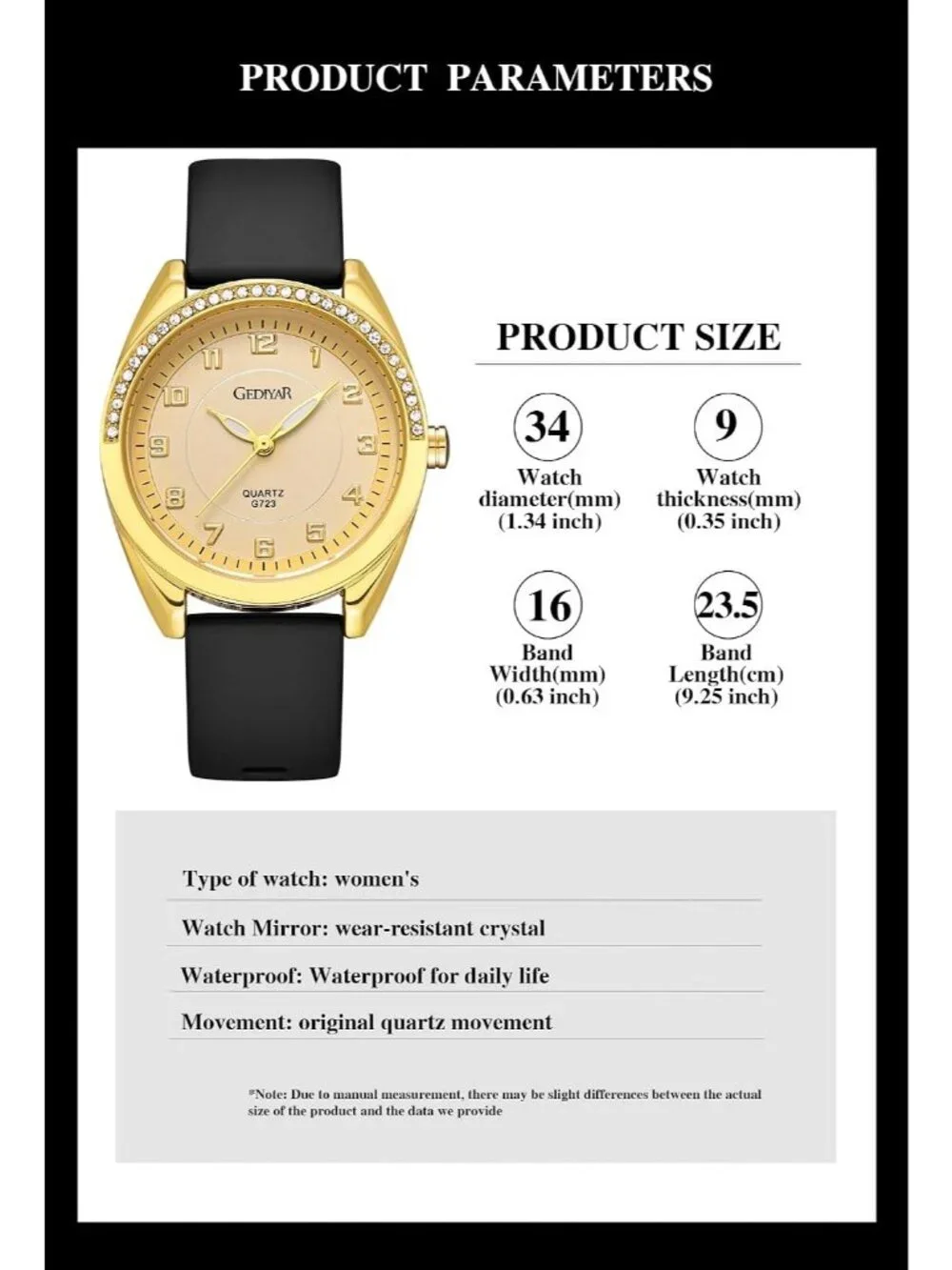 Women's Gold Silicone Strap Waterproof Analog Quartz Easy Read Dial Wrist Watch